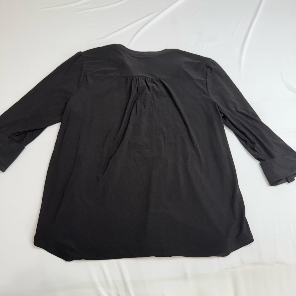 Ava & Grace Knit Black Blouse with Button Detail, Rhinestones, Rolled sleeves - Picture 8 of 9